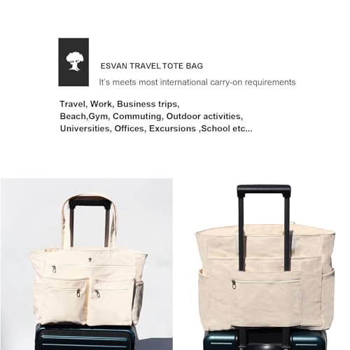 Weekender Bag Carry On Bag Overnight Tote Travel Duffle with 13 Pockets for Travel,Work，Gym,Beach,Teacher,Nurse - color: Beige