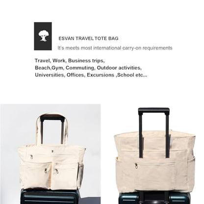 Weekender Bag Carry On Bag Overnight Tote Travel Duffle with 13 Pockets for Travel,Work，Gym,Beach,Teacher,Nurse - color: Beige