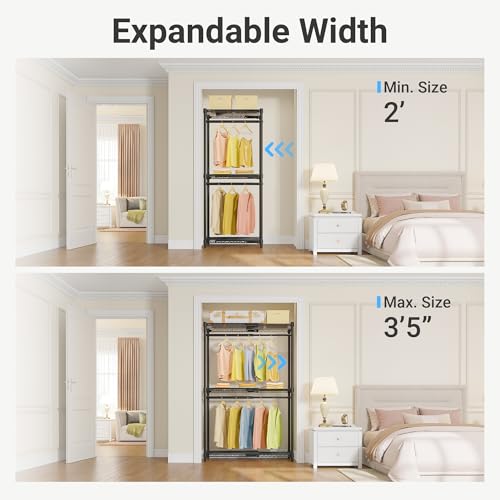 VIPEK X1 Expandable Clothes Rack Heavy Duty Adjustable from 2' to 3'5" with Adjustable Shelves and Hanger Rods, Reach-in & Walk-in Closets Metal Garment Racks Portable Closet, Black - color: Black, size: X1