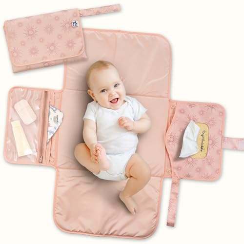 Tiny Twinkle Portable Diaper Changing Pad | Waterproof, Wipeable & Compact Baby Changing Pad for Travel | Smart Wipes Pocket & Organized Storage| Newborn Shower Gift (Shine) - color: Shine
