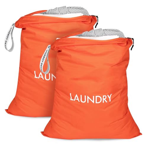 WiseBoy 2 Pack Laundry Bags, Travel Laundry Bag for Dirty Clothes, Washable Nylon Wet Dry Bag, Swimming Yoga Bathing Suit Workout Wet Dry Bags - color: Orange