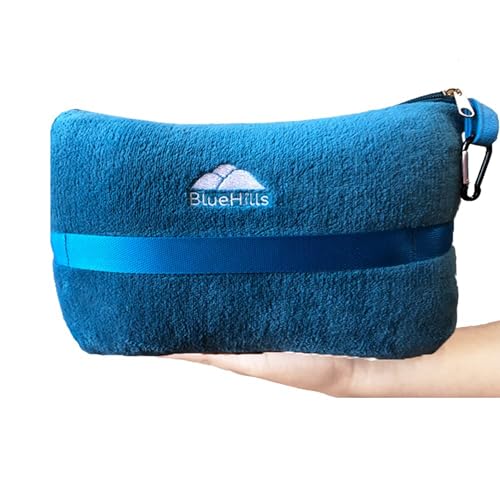 BlueHills Travel Blanket Pillow in Mini Soft Case Premium Plush Airplane Blanket in Soft Bag Compact Pack with Luggage Belt and Backpack Clip Airline Car 2 in 1 Traveler Essentials - Teal Blue M03 - color: Teal-m03