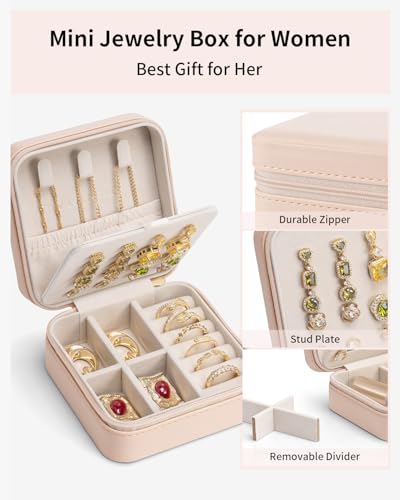 VLANDO Travel Jewelry Case, Small Travel Jewelry Organizer Box for Girls Women - Nude Pink - color: Nude Pink