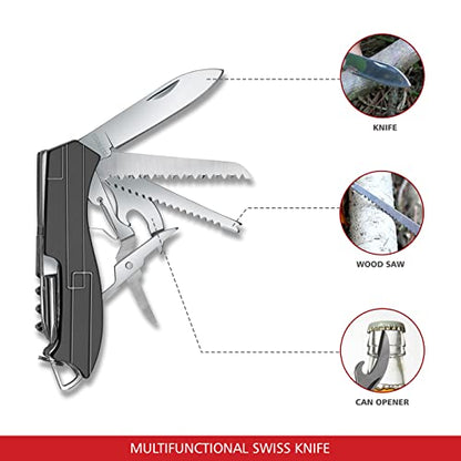 Swiss Eagle 9-in-1 Mini Pocket House Hold & Campaign Tool, Premium with Blade, Scissor, Screwdriver, Plier, Magnifying Glass, Tweezer Christmas Gifts - Blue (Black)