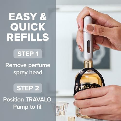 Travalo Classic HD Perfume Atomizer - Leak-Proof and TSA Approved for Air Travel - Reusable, Airtight, Easy-Fill Mini Pump Sprayer - Lightweight, Elegant Design w/Volume Window - Silver 0.17oz - color: Silver
