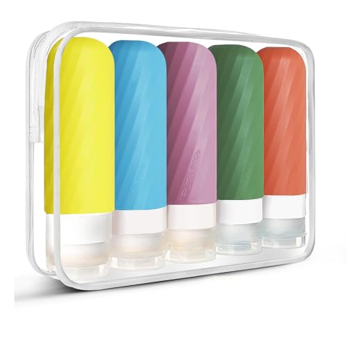 Laxen 5 Pack Travel Bottles for Toiletries with Labels, 3.0oz Silicone Travel Bottles Set with Zipper Toiletry Bag, Leakproof Refillable Squeeze Travel Size Containers for Shampoo Conditioner (Yellow) - color: Yellow
