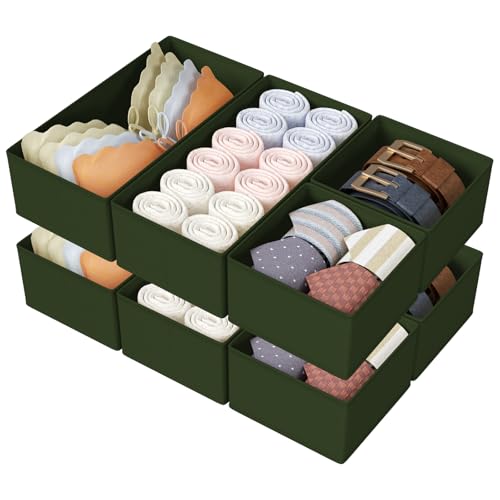 DIMJ Drawer Organizers Clothes, Set of 8 Dresser Organizer Bins, Fabric Closet Organizers and Storage, Shallow Drawer Dividers for Nursery, Clothing, Baby Clothes, Socks, Underwears, Tie (Green) - color: Green, size: 8 Pack
