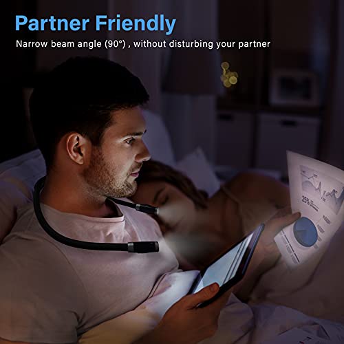 Vekkia Rechargeable LED Neck Reading Light, Book Lights for Reading in Bed, 3 Brightness Levels, Flexible Soft Silicone Arms Comfortable Wear, Long Lasting. Great for Readers, Craft & Knitting,Black - color: Black1