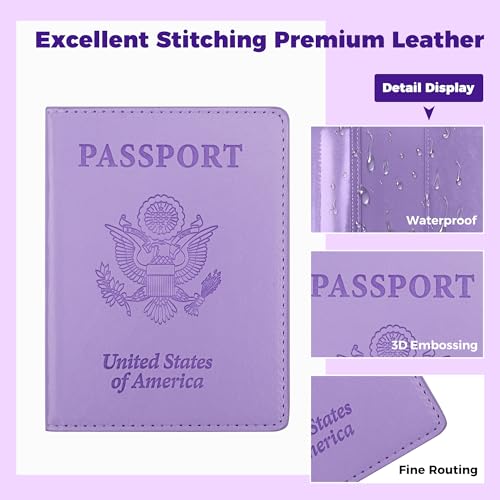 Passport Holder for Travel Men Women - Passport Cover, Passport Wallet Case Travel Essentials Travel Must Haves Accessories Blocking Leather Card Slot Protector for Stocking Stuffers Gifts, Purple - color: 1 Pack - Purple