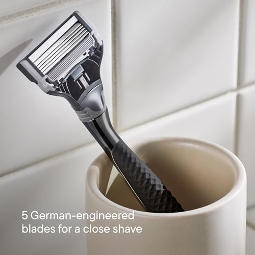 Harry's Original Shaving Kit for Men - Razor Handle, 5 Razor Blade Refills, Foaming Shave Gel, and Travel Blade Cover - TSA Approved Travel Essentials - German Engineered - Charcoal - style: Charcoal