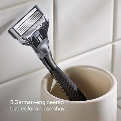 Harry's Original Shaving Kit for Men - Razor Handle, 5 Razor Blade Refills, Foaming Shave Gel, and Travel Blade Cover - TSA Approved Travel Essentials - German Engineered - Charcoal - style: Charcoal