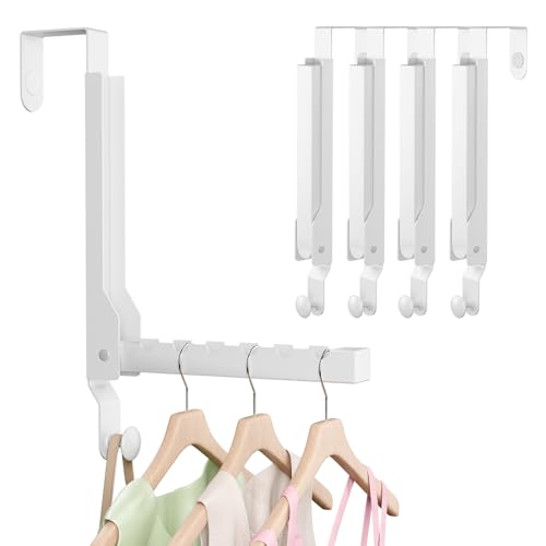 4 Pack Over The Door Hanger Foldable Over The Door Hooks，Rust-Resistant Overdoor Hanger Hook for Laundry (Clothes Drying Rack)&Bathroom (Towel Rack) Small Portable,White - color: white-4（Upgraded）
