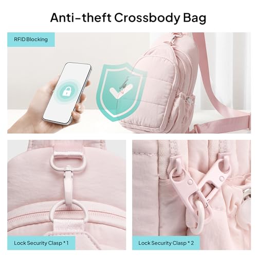 TOPEAST Sling Bag for Women, Anti-Theft Crossbody Bag with RFID Blocking & Water Bottle Holder for Travel, Water-resistant - color: Pink