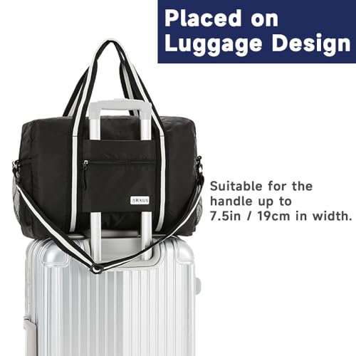 Arxus Foldable Tote Bag for Travel Expandable Lightweight Carry On Luggage 22L Packable Duffle Bag for Traveling - color: Black