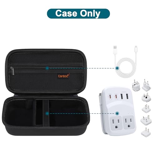 Canboc Carrying Case for Ceptics Universal Travel Adapter Kit, World Travel Adapter Kit Box with Removable Shoulder Strap, Zipper Mesh Bag fit USB Cable, Black (Case Only) - color: Black+Black