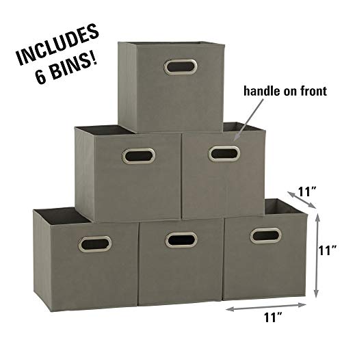 Household Essentials Fabric Storage Bins 6 Piece Set, Strong Poly-Woven Fabric, Sturdy Chipboard Sides, Grommet Front Handle, Stackable and Foldable, Classic Design, Dove Gray - color: Gray, size: 11” L x 11” W x 11” H