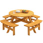 Round 8 Person Wooden Picnic Table Sets Outdoor Camping Dining Table with Seat Garden DIY w/4 Built-in Benches 2220lb Capacity - Natural - color: Natural-8-round