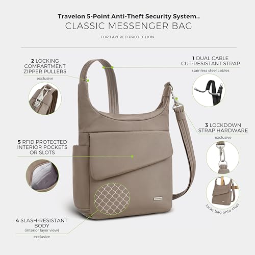 Travelon Anti-Theft Classic Messenger Bag - color: Hazelnut