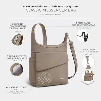 Travelon Anti-Theft Classic Messenger Bag - color: Hazelnut
