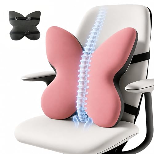 Memory Foam Lumbar Support Pillow,Back Support for Office Chair,Back Pillow for Chair,Ergonomic Lower Back Cushion for Desk Chair,Computer Chair,Gaming Chair and Car Seat,Washable Cover(Pink) - color: Pink