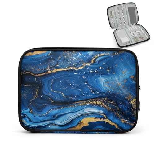 Cable Organizer Travel Blue Swirls Marble Electronics Tech Accessories Carry Pouch Waterproof Large Cord Organizer Case for Power Bank Charger Phone Earphone - color: Dark Blue