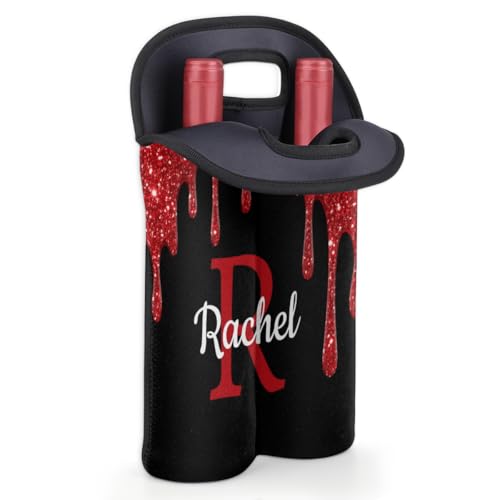 Customize Neoprene Wine Carrier Tote 2 Bottles Personalized Wine Sleeve Gift Bags Custom with Name Travel Wine Bottle Holder - color: Red, size: Medium