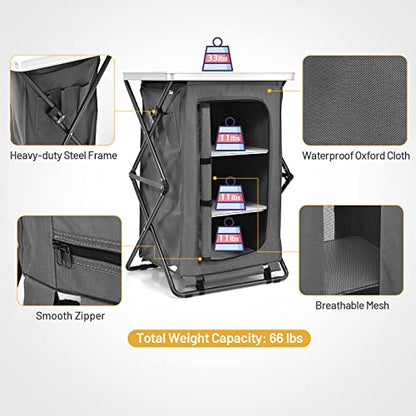 Giantex Folding Camping Storage Cabinet with 3 Shelves and Carry Bag, Portable Outdoor Organizer Kitchen Table, Quick Set-up for BBQ, Picnic, Backyard, Compact Pop-Up Cupboard, 35''H - size: 35''H