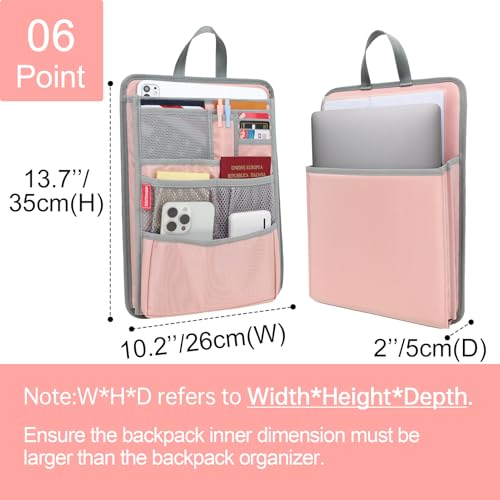 Stiff Backpack Insert Organizer for Men Women Bag In Bag,Water-repellent Nylon 13.7''x10.2''x2''-Pink - color: Pink