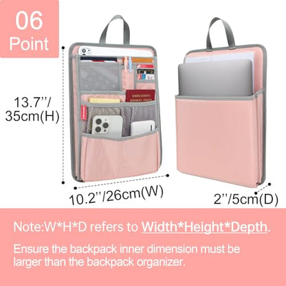 Stiff Backpack Insert Organizer for Men Women Bag In Bag,Water-repellent Nylon 13.7''x10.2''x2''-Pink - color: Pink