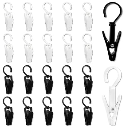 20 Pcs Strong Clips Plastic Swivel Laundry Hooks Clips, Super Strong Hanger Clips, Plastic Clothes Pins Hanger Hook for Wardrobe Boot Hat Curtain Socks Sheets Beach Towel (Black,White)