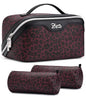 BOYATU Travel Makeup Bag Organizer: 3 Pcs Set Leopard Make up Bag for Women | Vegan Leather Cosmetic Bags with Compartments - Waterproof Toiletry Bag - 180° Open-Flat Make up Case for 3-15 Day Trips - color: 10-Red