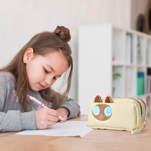 Hongdian Large Capacity Pencil Case, 3D Cat Pen Bags Pencil Pouch Organizer for Office College School - color: Tan