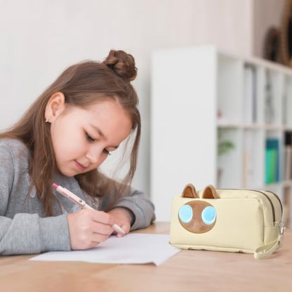 Hongdian Large Capacity Pencil Case, 3D Cat Pen Bags Pencil Pouch Organizer for Office College School - color: Tan