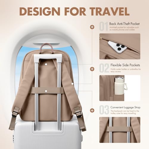 GOLF SUPAGS 15.6 Inch Women's Laptop Backpack, Water Resistant Work College Travel Daypack, Everyday Commuter Bag for Teacher Nurse (Champagne) - color: Champagne