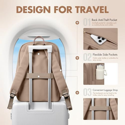 GOLF SUPAGS 15.6 Inch Women's Laptop Backpack, Water Resistant Work College Travel Daypack, Everyday Commuter Bag for Teacher Nurse (Champagne) - color: Champagne