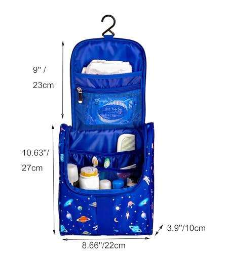 Remobia Hicol Cute Cartoon Hanging Kids Toiletry Bag Children Travel Cosmetic Makeup Organizer Wash Bag Shower bag Over Night Bag Camping Shaving Kit Bag for Boys & Girls (Astronaut) - color: Astronaut