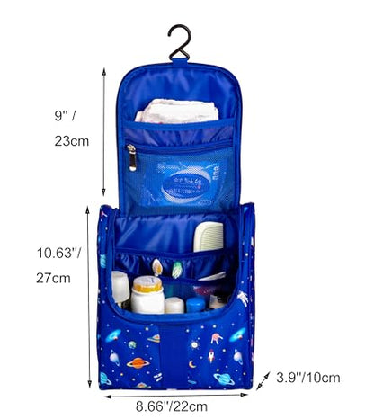 Remobia Hicol Cute Cartoon Hanging Kids Toiletry Bag Children Travel Cosmetic Makeup Organizer Wash Bag Shower bag Over Night Bag Camping Shaving Kit Bag for Boys & Girls (Astronaut) - color: Astronaut