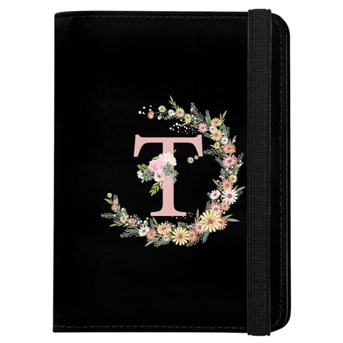 Cute Passport Holder and Holder Combo Passport Cover with RFID Blocking Women Men Compatible Wallet Credit Card Protector (Initial Monogram-T) - color: Black-T