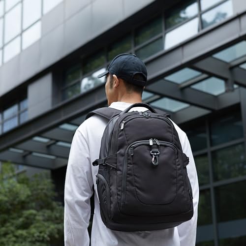 Amazon Basics Travel Laptop Backpack with Multiple Pockets and Compartments for 17 in / 43.1 cm Laptop, Water Resistant, Spacious with Padded Shoulder Straps, Black - size: 17"