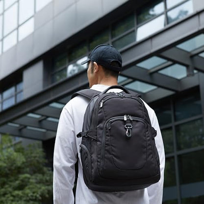 Amazon Basics Travel Laptop Backpack with Multiple Pockets and Compartments for 17 in / 43.1 cm Laptop, Water Resistant, Spacious with Padded Shoulder Straps, Black - size: 17"