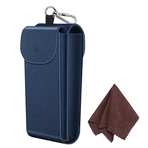 FINTIE Double Glasses Case with Carabiner Hook, Portable Vegan Leather Eyeglass Case Anti-scratch Sunglasses Pouch - color: Navy