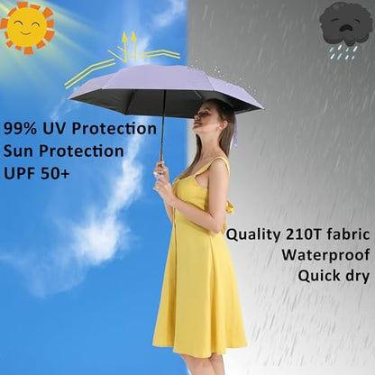 BAODINI Travel Essentials Mini Umbrella for Purse With Case Small Compact UV Sun Protection Lightweight Tiny Pocket Manual Open Close Umbrella for Women Kids and Men Fits Purse Backpack - color: B-2 Pack Purple & Black