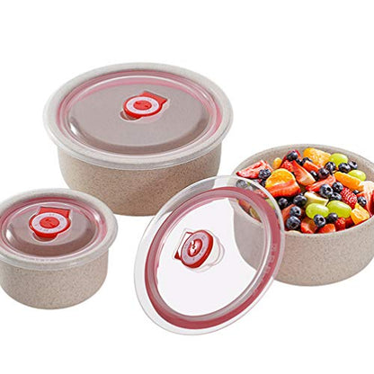 YARNOW Wheat Straw Food Storage Container Set 3-Piece Lightweight Microwave Safe Lunch Bowls with Lids 6.29 Inch Fresh Food Storage Bowls for Kitchen Meal Prep Outdoor Picnic