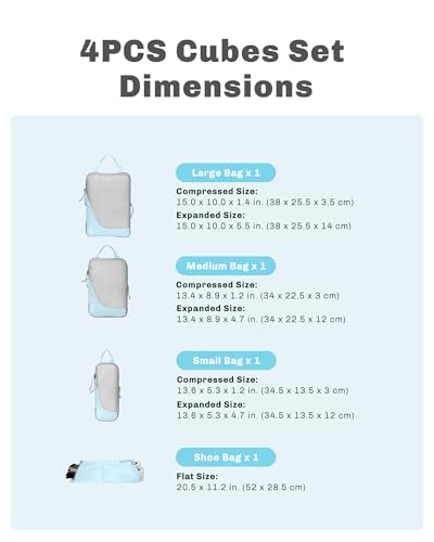 Hynes Eagle 6 Set/ 4 Set/ 2 Set Compression Packing Cubes Travel Essentials Lightweight Nylon Luggage Suitcase Organizer Bag Light Blue 4PCS - color: Light Blue-4 PCS