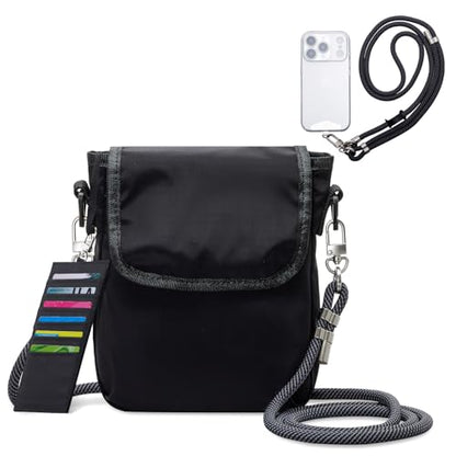 HUA ANGEL Small Crossbody Bag for Women, Phone Lanyard for Women/Men, Cell Phone Purses with Detachable 6-Layer Card Holder - color: Black