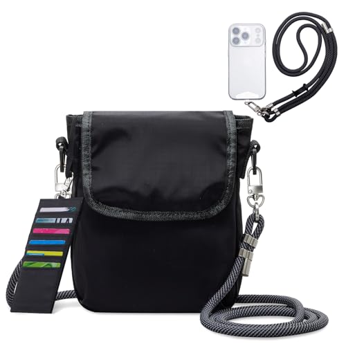 HUA ANGEL Small Crossbody Bag for Women, Phone Lanyard for Women/Men, Cell Phone Purses with Detachable 6-Layer Card Holder - color: Black