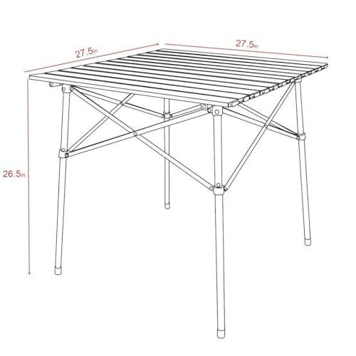 Portal Lightweight Aluminum Folding Square Table Roll Up Top 4 People Compact Table with Carry Bag for Camping, Picnic, Backyards, BBQ, Brown - color: Brown