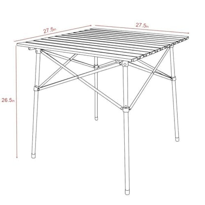 Portal Lightweight Aluminum Folding Square Table Roll Up Top 4 People Compact Table with Carry Bag for Camping, Picnic, Backyards, BBQ, Brown - color: Brown