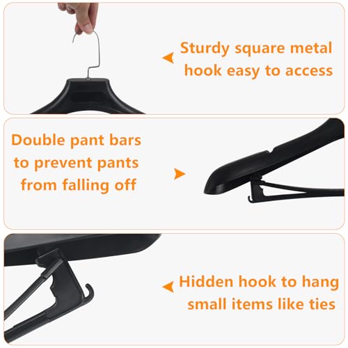 Plastic Extra Wide Suit Hangers, Pack of 15, Width: 17.7",Notched Shoulders & Metal Hooks, Black - color: Black, size: 15 Pack