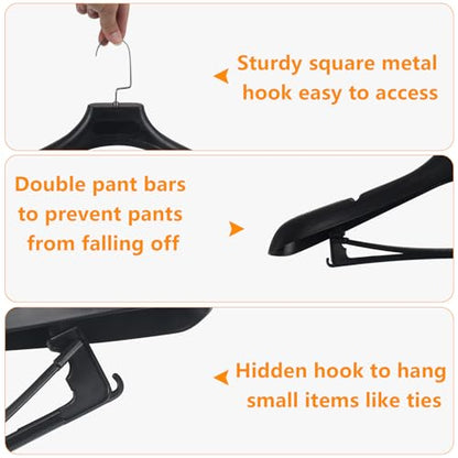 Plastic Extra Wide Suit Hangers, Pack of 15, Width: 17.7",Notched Shoulders & Metal Hooks, Black - color: Black, size: 15 Pack